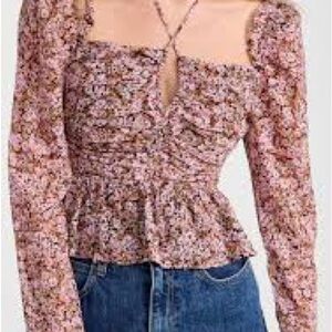 ASTR the Label Toni Keyhole Peplum Blouse Top
